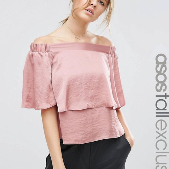AVBL ASOS Blush Pink Satin Off Shoulder Top - S - Picture 2 of 8
